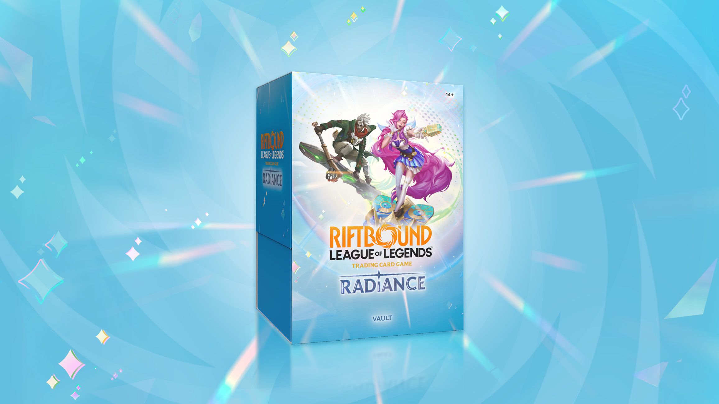 Riftbound: Radiance Vault box featuring Ekko and Seraphine against a blue sparkling background