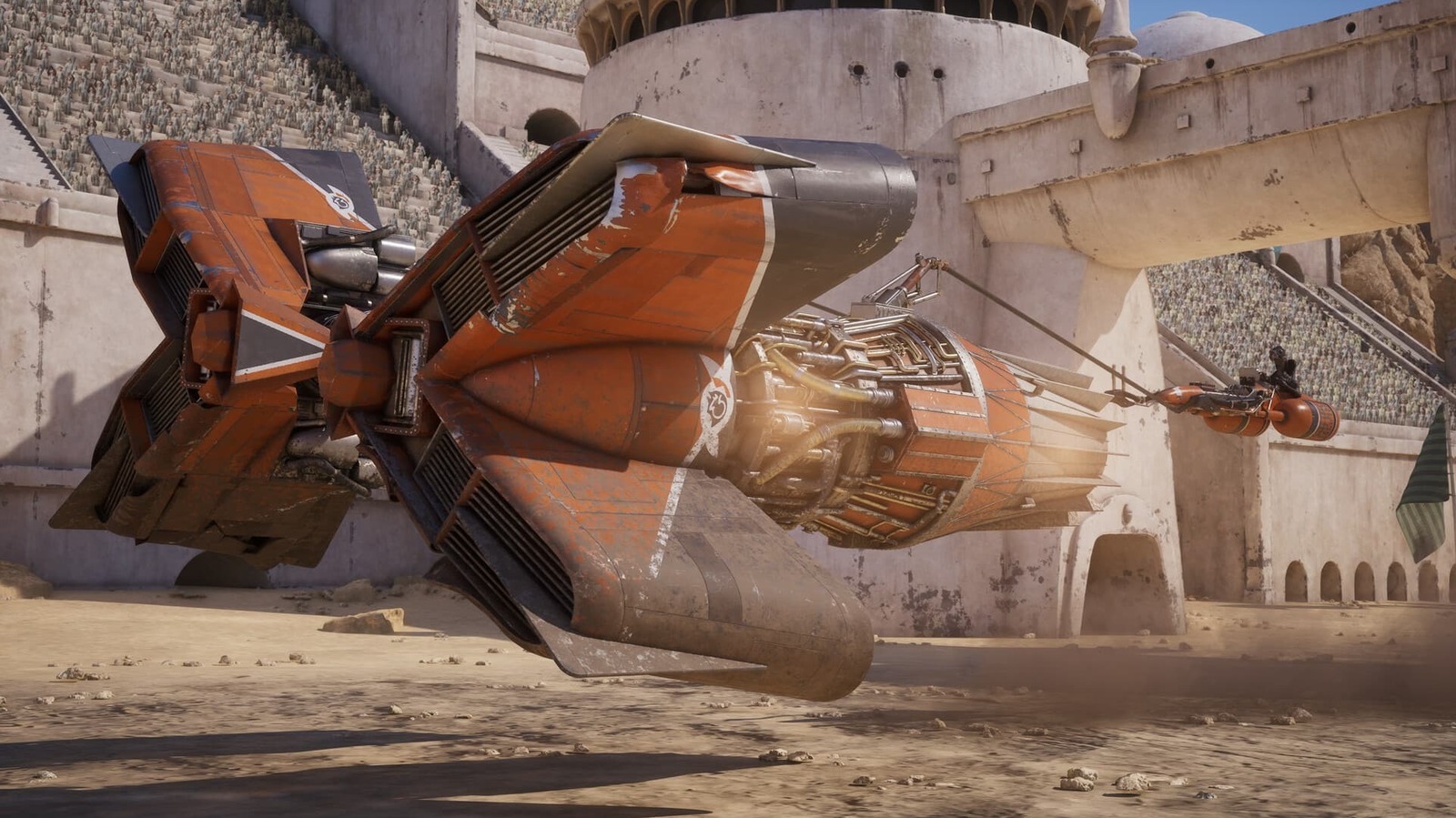 Star Wars: Galactic Racer screenshot of a racing craft hovering in an arena